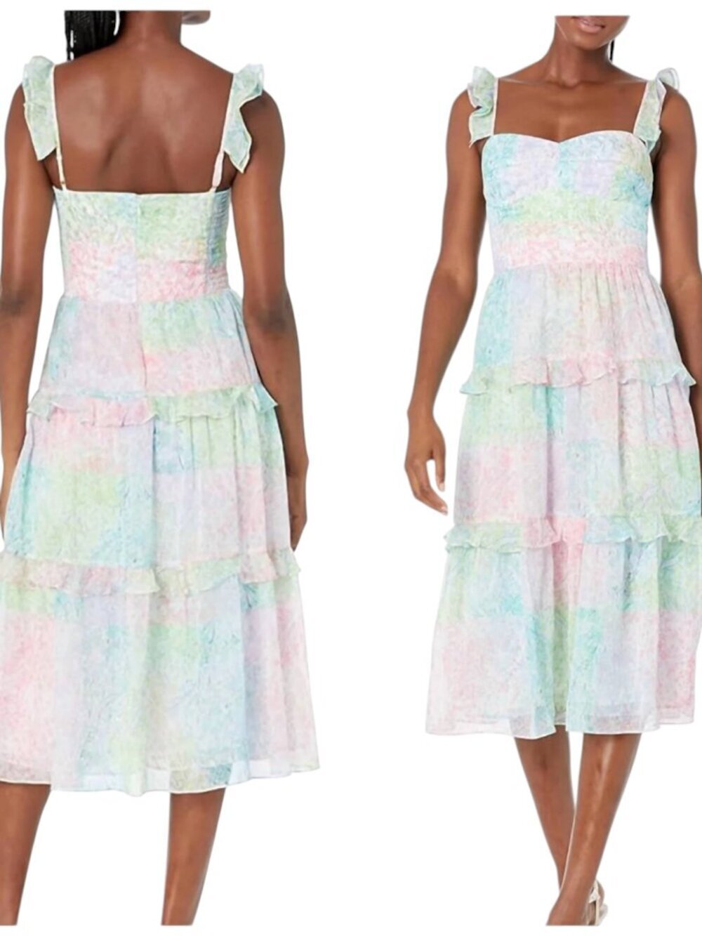 Amanda Uprichard Annette Dress L NWT Pastel Floral Tiered Midi